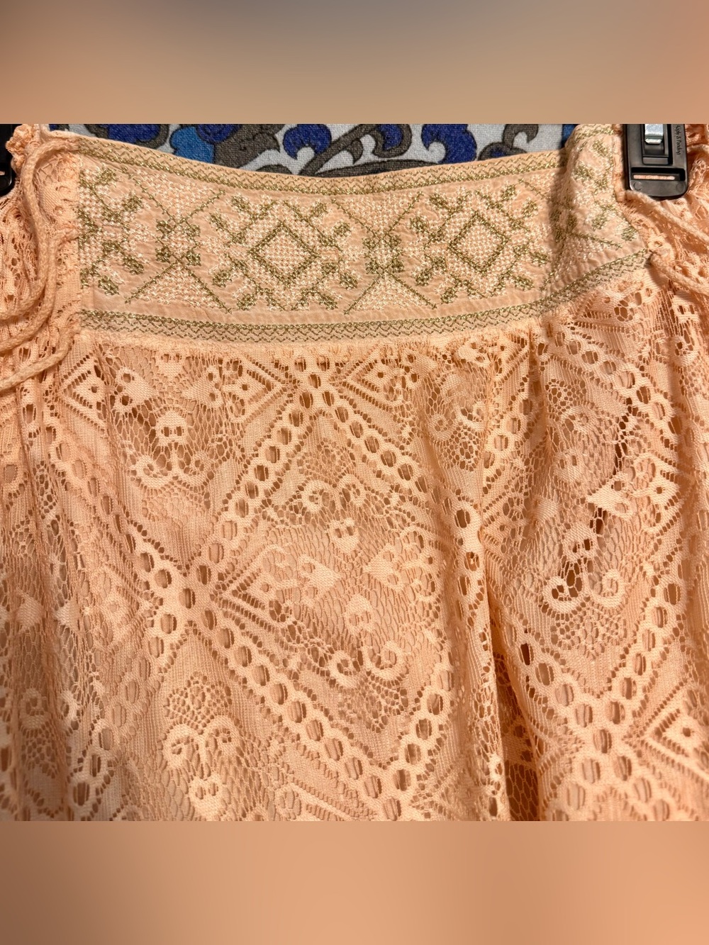 Peachy Pink Lace Maxi Skirt with Embroidered Waistband - Picture 6 of 8